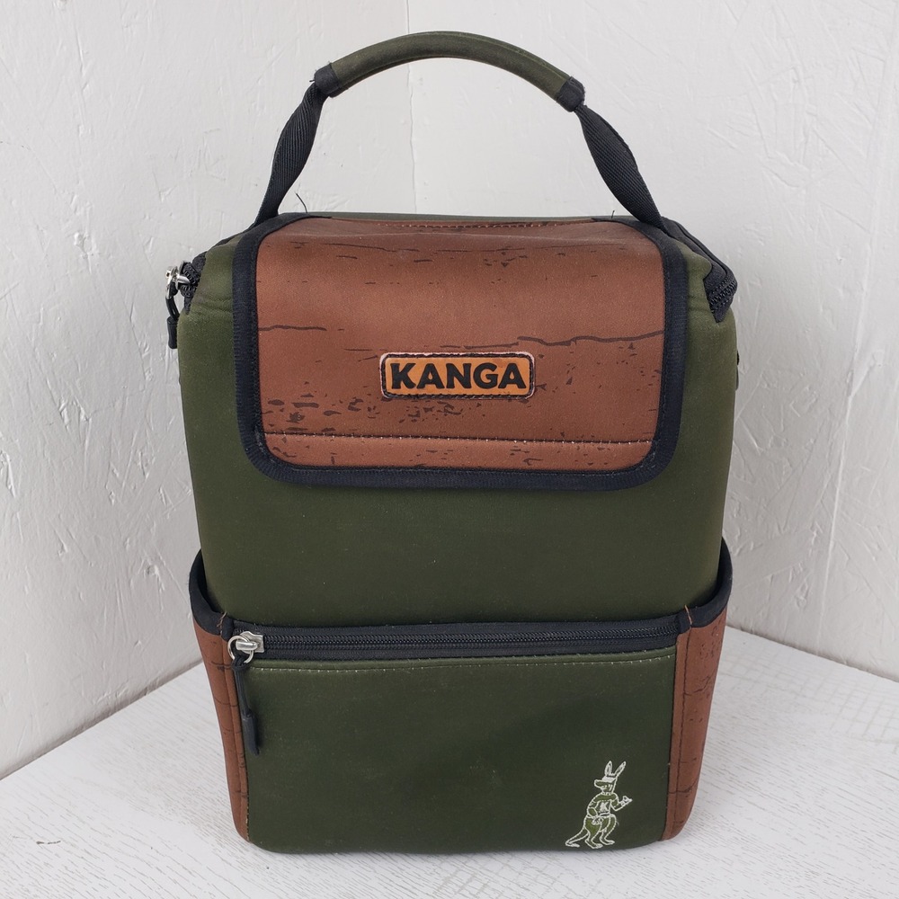 Kanga Pouch Insulated 12 Can Cooler Bag Olive Green Brown Wood Grain Soft Sided